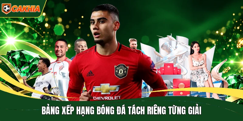 Bảng xếp hạng bóng đá tách riêng từng giải